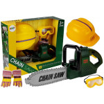 Pilčícka sada - píla, prilba, rukavice, okuliare - žlto-zelená